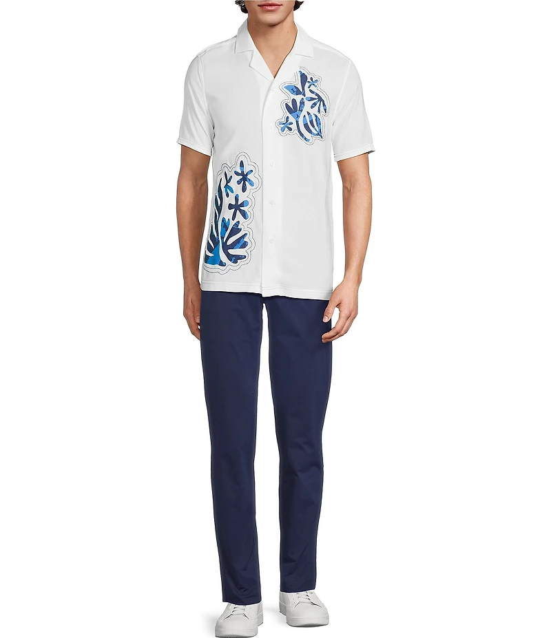 Murano Saronic Islands, Greece Collection Slim Fit Placed Print Short Sleeve Woven Camp Shirt