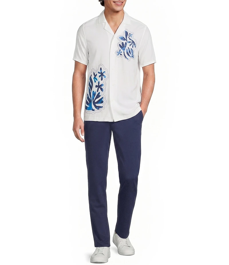 Murano Saronic Islands, Greece Collection Slim Fit Placed Print Short Sleeve Woven Camp Shirt