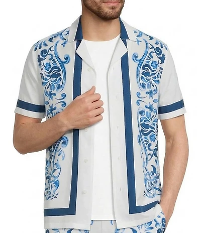 Murano Saronic Islands, Greece Collection Slim Fit Printed Short Sleeve Woven Camp Shirt