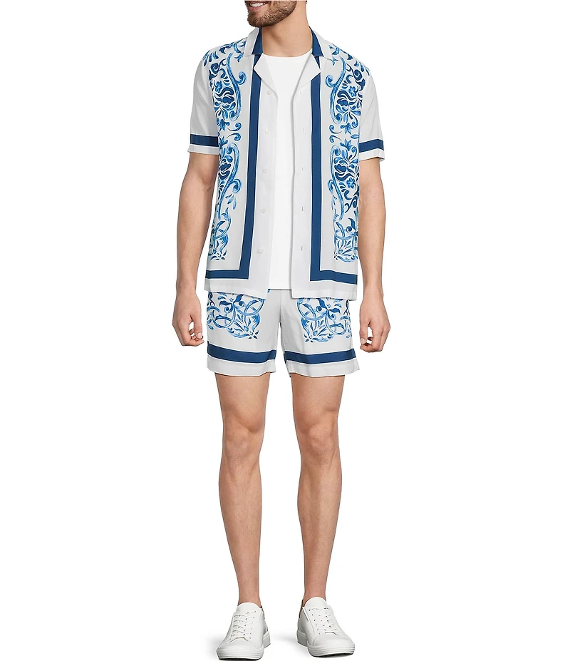 Murano Saronic Islands, Greece Collection Slim Fit Printed Short Sleeve Woven Camp Shirt