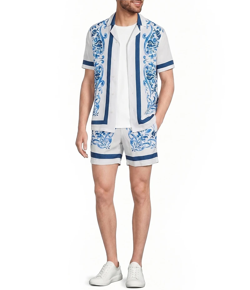 Murano Saronic Islands Greece Collection Coordinating Slim Fit Printed Woven Camp Shirt