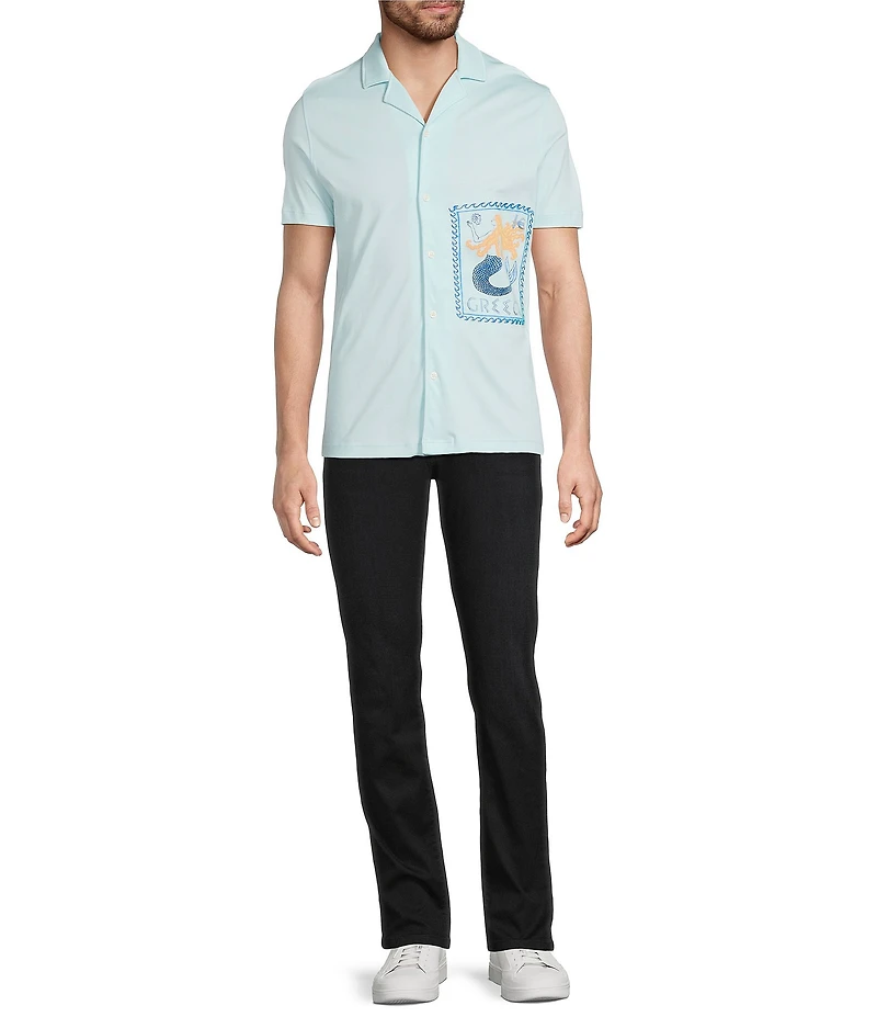 Murano Saronic Islands, Greece Collection Slim Fit Short Sleeve Stamp Coat Front Shirt