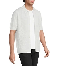 Murano Saronic Islands, Greece Collection Textured Short Sleeve Applique Button Front Shirt