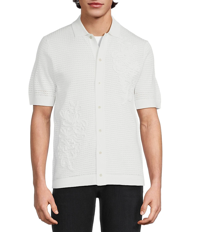 Murano Saronic Islands, Greece Collection Textured Short Sleeve Applique Button Front Shirt