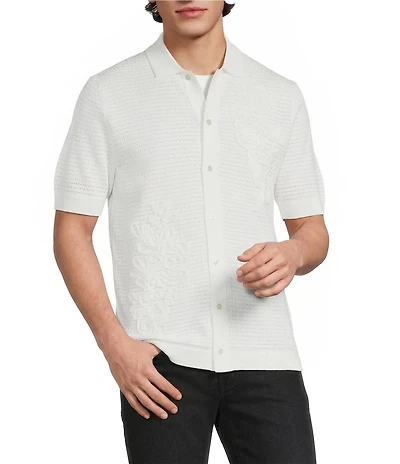 Murano Saronic Islands, Greece Collection Textured Short Sleeve Applique Button Front Shirt