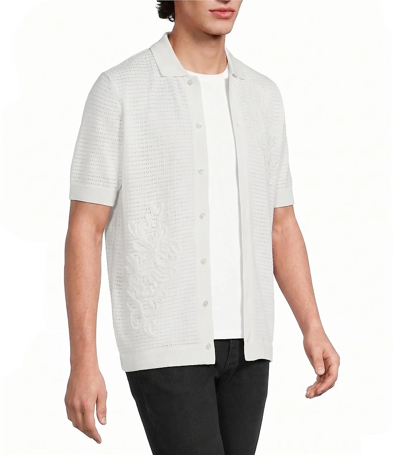 Murano Saronic Islands, Greece Collection Textured Short Sleeve Applique Button Front Shirt