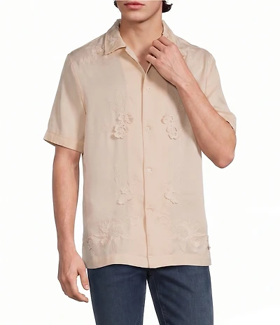 Murano Seville Collection Classic Fit 3D Embroidered Short Sleeve Woven Camp Shirt