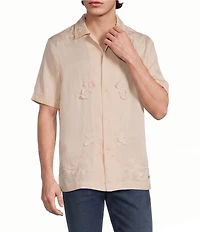 Murano Seville Collection Classic Fit 3D Embroidered Short Sleeve Woven Camp Shirt