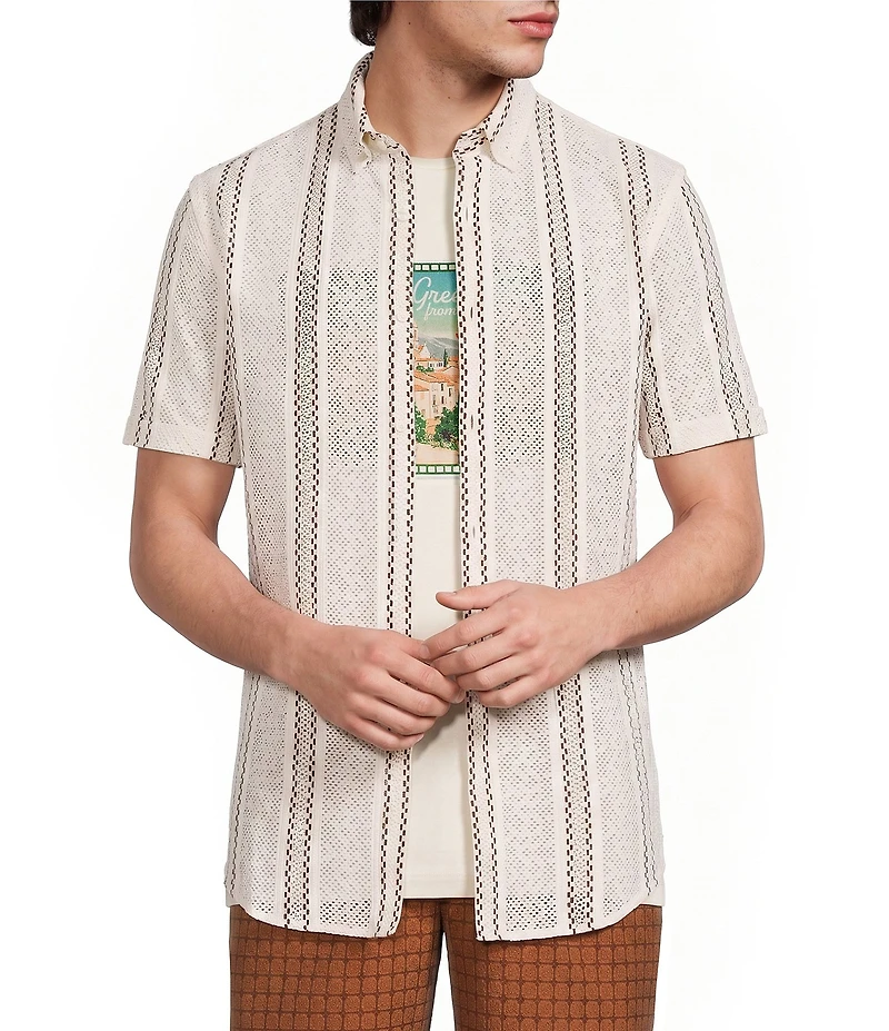 Murano Seville Collection Classic Fit Stripe Short Sleeve Woven Shirt