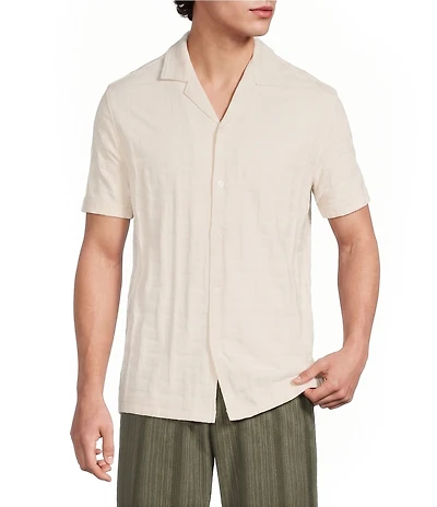 Murano Seville Collection Jacquard Classic Fit Short Sleeve Woven Coat Front Shirt