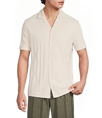 Murano Seville Collection Jacquard Classic Fit Short Sleeve Woven Coat Front Shirt