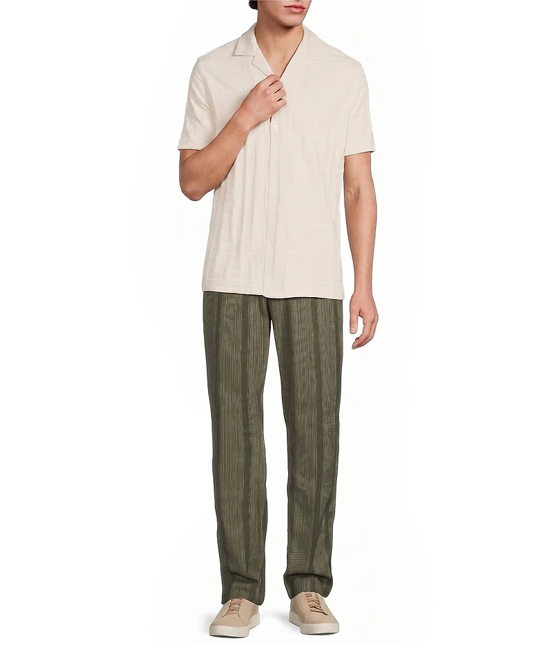Murano Seville Collection Jacquard Classic Fit Short Sleeve Woven Coat Front Shirt