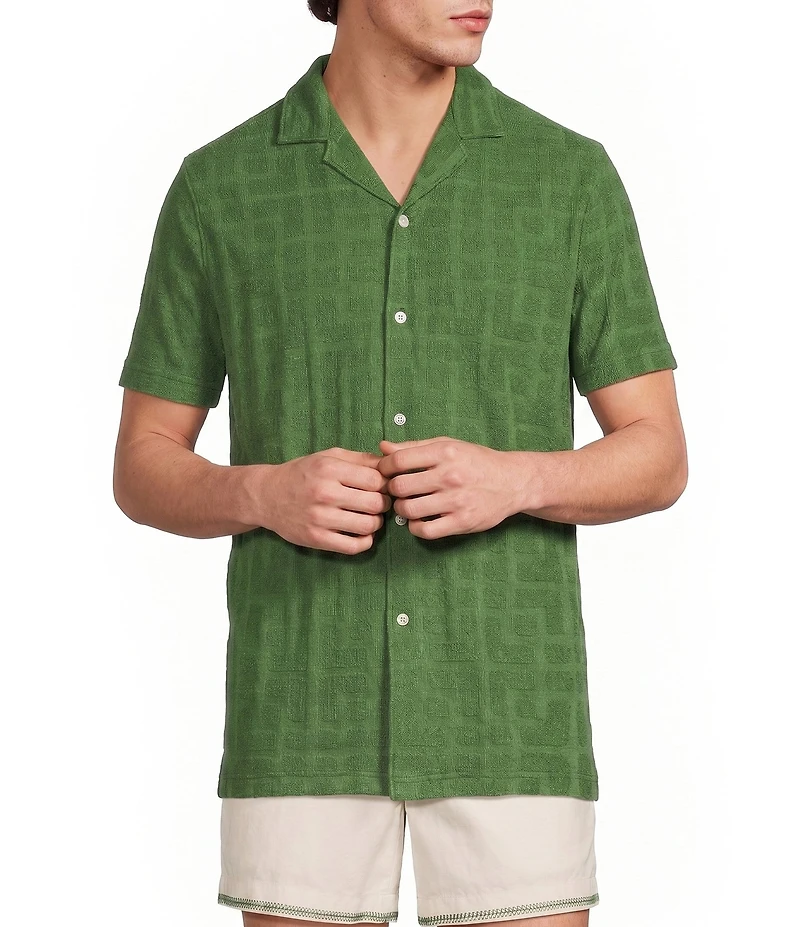 Murano Seville Collection Jacquard Classic Fit Short Sleeve Woven Coat Front Shirt