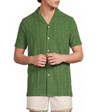 Murano Seville Collection Jacquard Classic Fit Short Sleeve Woven Coat Front Shirt
