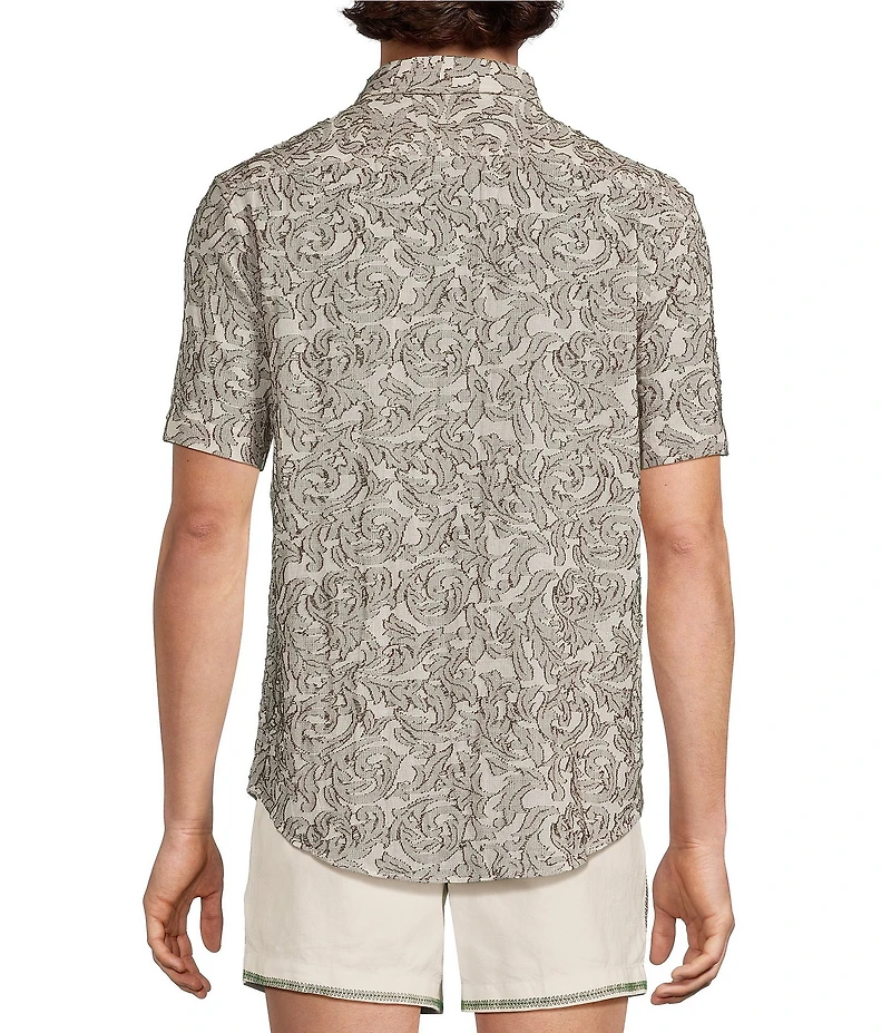 Murano Seville Collection Lines Jacquard Classic Fit Short Sleeve Woven Shirt