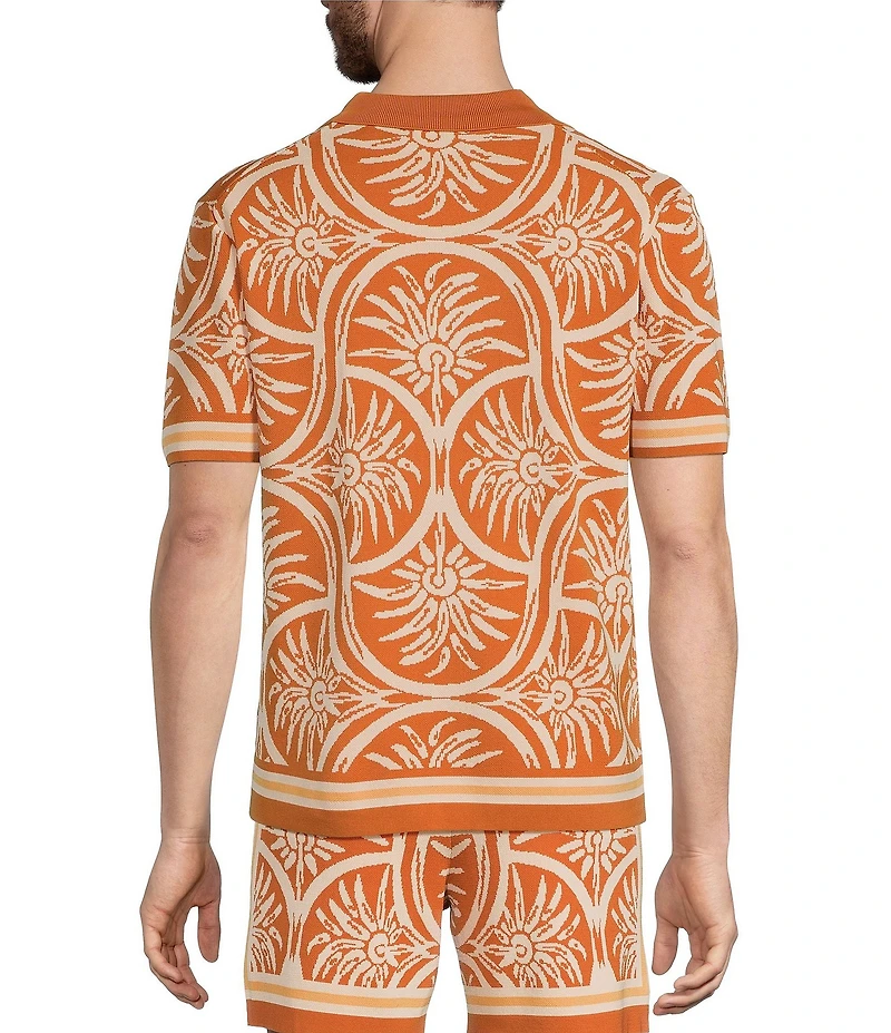 Murano Seville Collection Palm Print Jacquard Short Sleeve Button Front Shirt