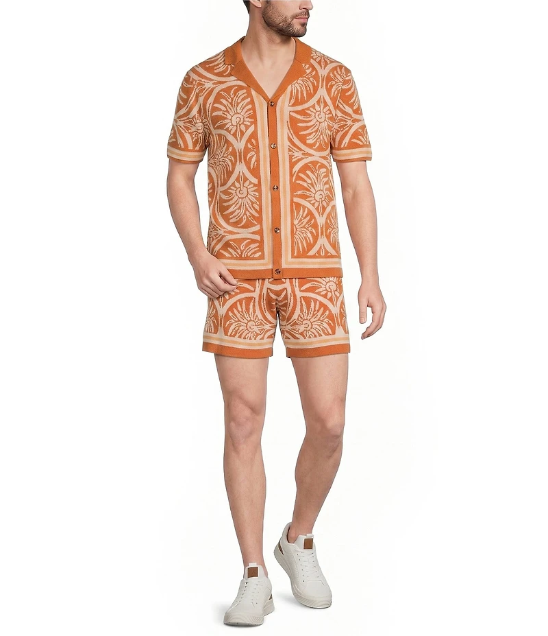 Murano Seville Collection Palm Print Jacquard Short Sleeve Button Front Shirt