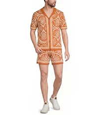 Murano Seville Collection Palm Print Jacquard Short Sleeve Button Front Shirt