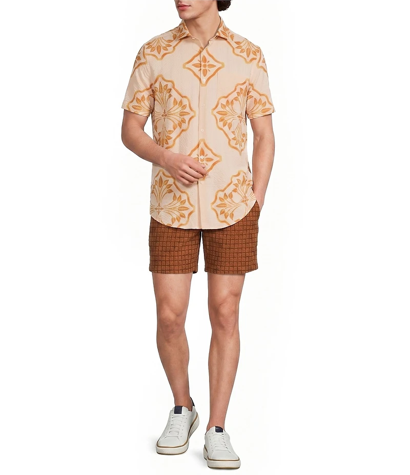 Murano Seville Collection Seersucker Geo Print Short Sleeve Woven Shirt