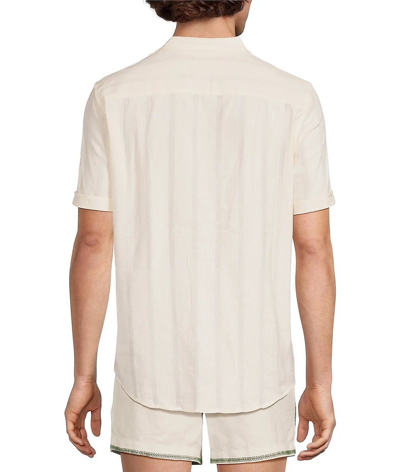 Murano Seville Collection Seersucker Stripe Mandarin Collar Short Sleeve Woven Shirt
