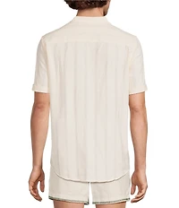 Murano Seville Collection Seersucker Stripe Mandarin Collar Short Sleeve Woven Shirt