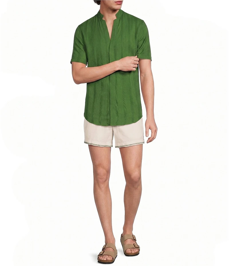 Murano Seville Collection Seersucker Stripe Mandarin Collar Short Sleeve Woven Shirt
