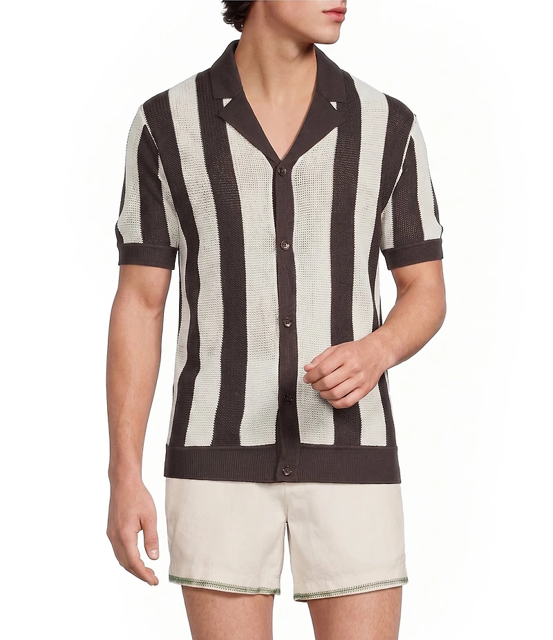 Murano Seville Collection Stripe Short Sleeve Button Front Shirt