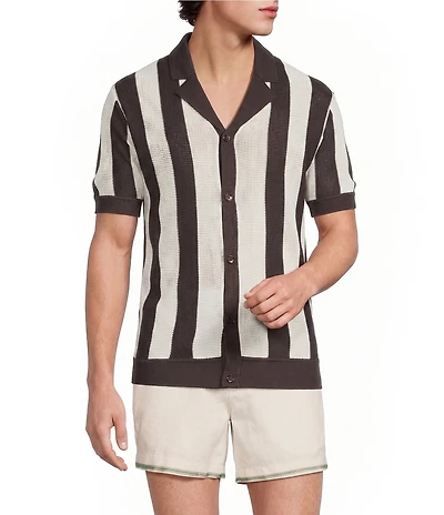 Murano Seville Collection Stripe Short Sleeve Button Front Shirt