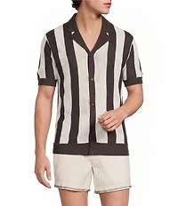 Murano Seville Collection Stripe Short Sleeve Button Front Shirt