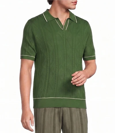 Murano Seville Collection Textured Johnny Short Sleeve Polo Shirt