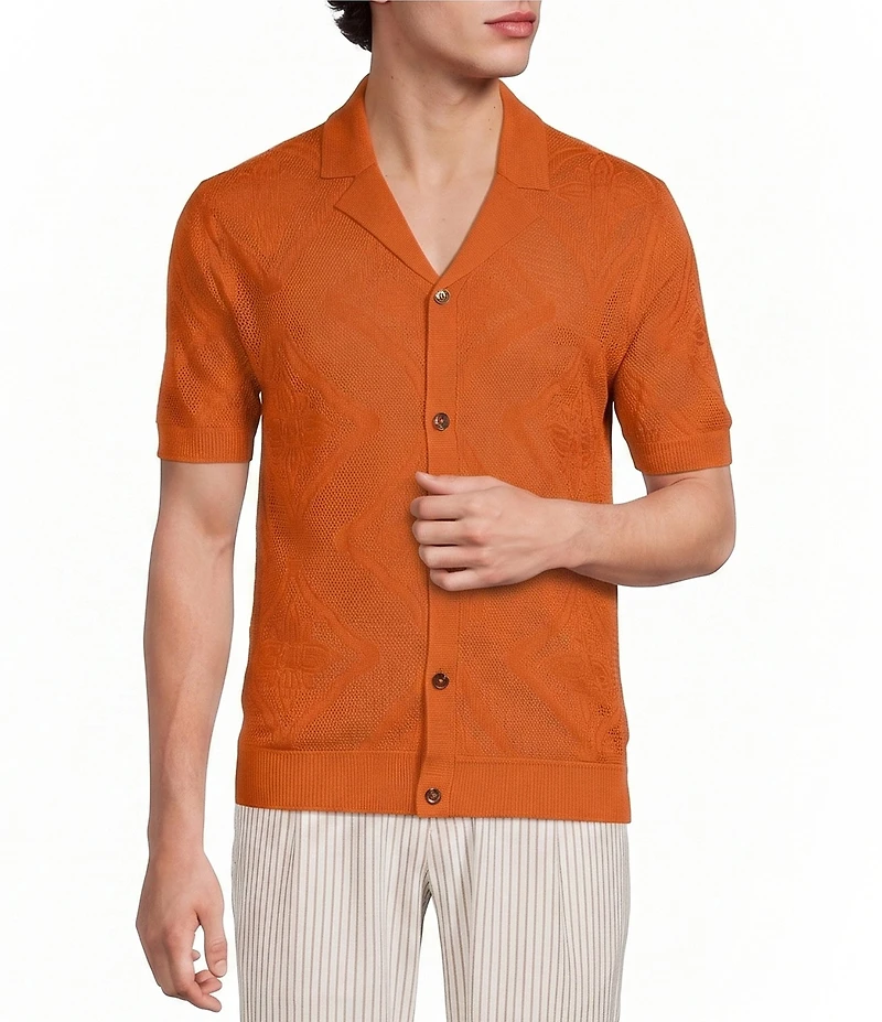 Murano Seville Collection Textured Short Sleeve Coat Front Shirt