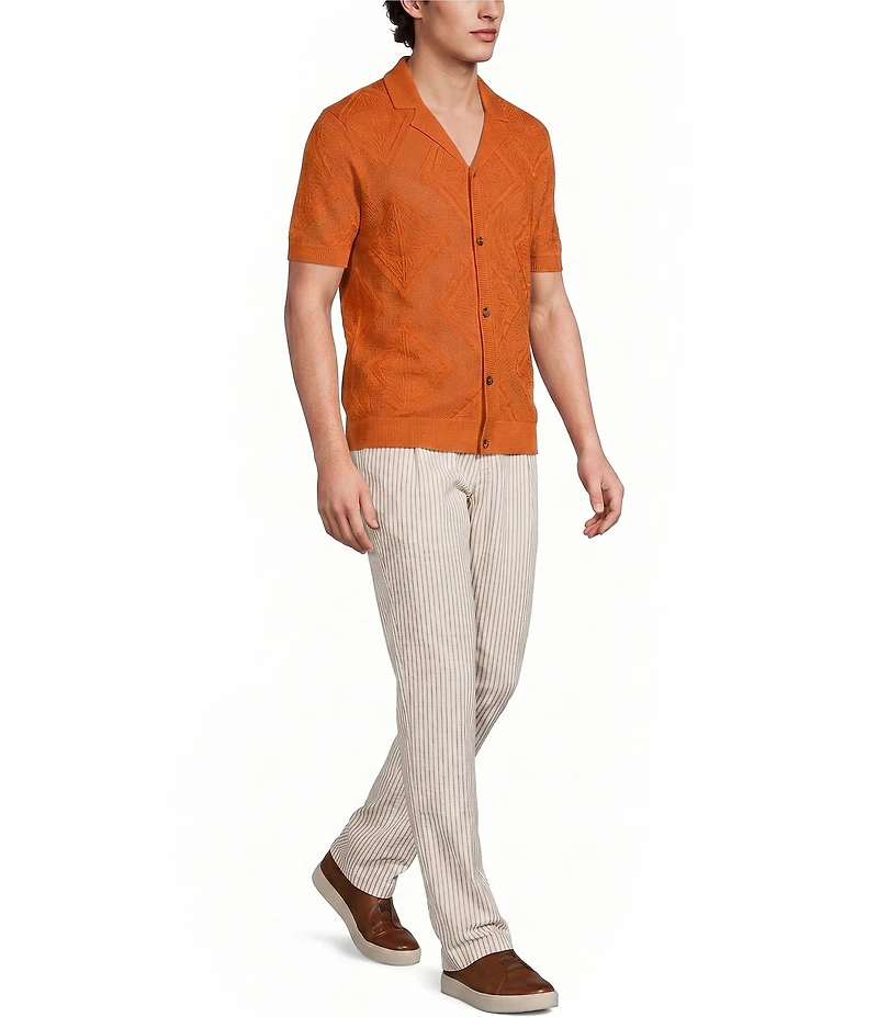 Murano Seville Collection Textured Short Sleeve Coat Front Shirt
