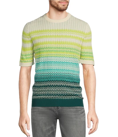 Murano Shape of Water Collection Ombre Stripe Short Sleeve Sweater