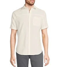 Murano Shape of Water Collection Slim Fit Pieced Seersucker Short Sleeve Woven Shirt