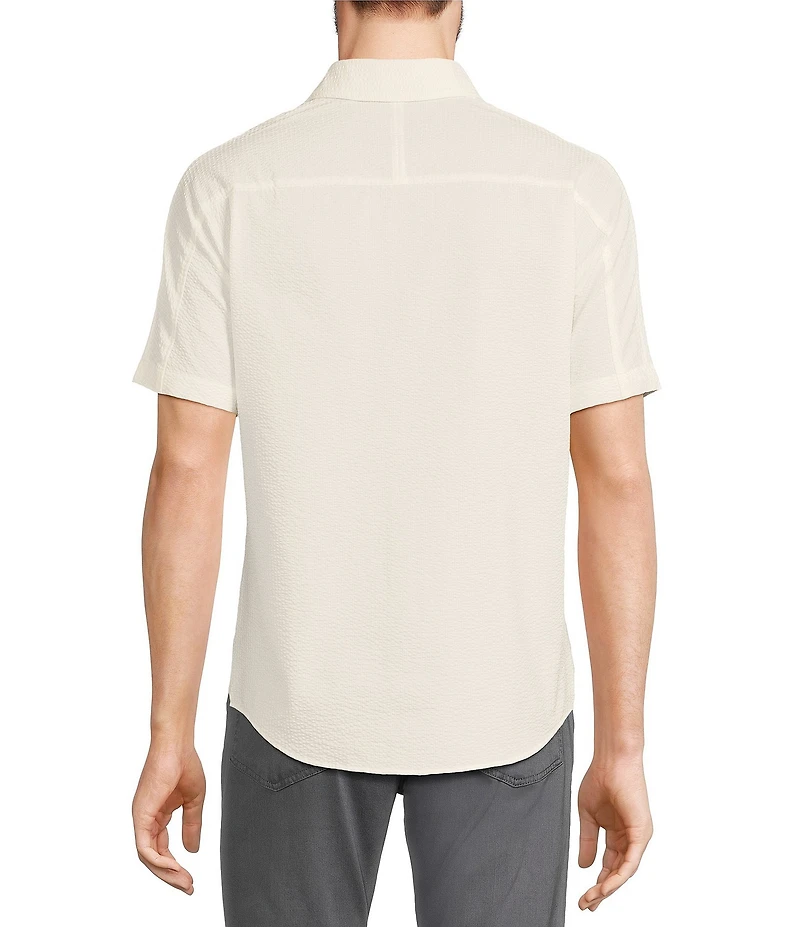 Murano Shape of Water Collection Slim Fit Pieced Seersucker Short Sleeve Woven Shirt