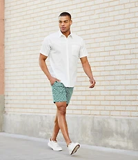 Murano Shape of Water Collection Slim Fit Pieced Seersucker Short Sleeve Woven Shirt