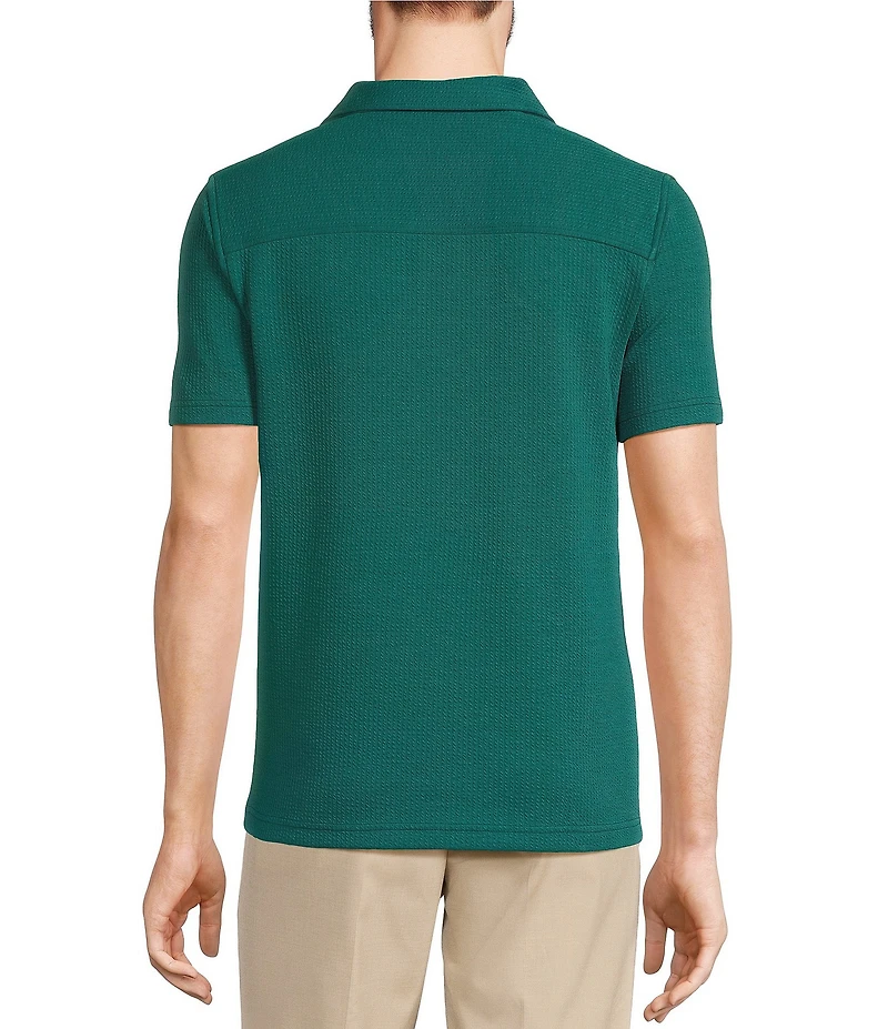 Murano Shape of Water Collection Solid Textured Johnny Collar Short Sleeve Polo Shirt