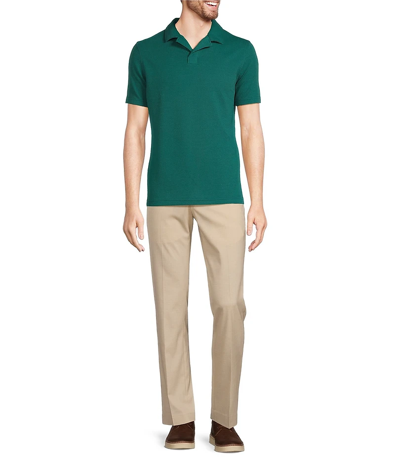Murano Shape of Water Collection Solid Textured Johnny Collar Short Sleeve Polo Shirt