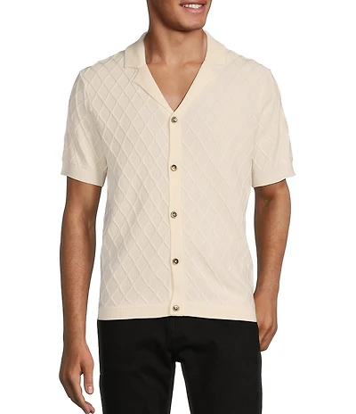 Murano Shape of Water Collection Textured Short Sleeve Camp Sweater