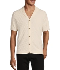 Murano Shape of Water Collection Textured Short Sleeve Camp Sweater