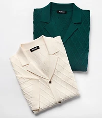 Murano Shape of Water Collection Textured Short Sleeve Camp Sweater