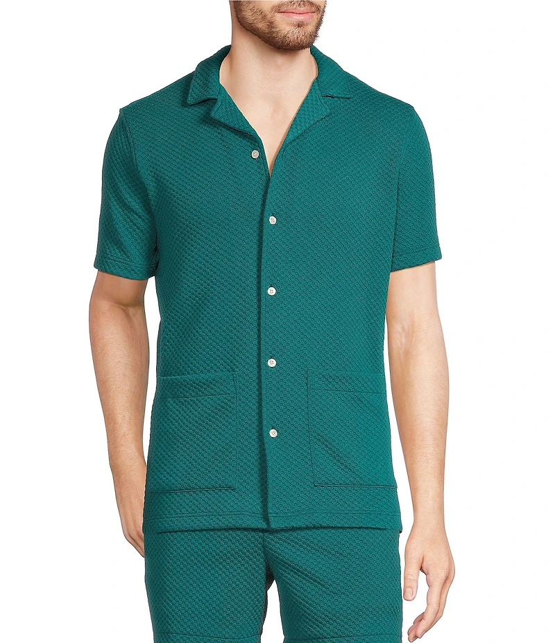Murano Slim Fit Dual Pocket Textured Short Sleeve Woven Camp Shirt