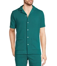 Murano Slim Fit Dual Pocket Textured Short Sleeve Woven Camp Shirt