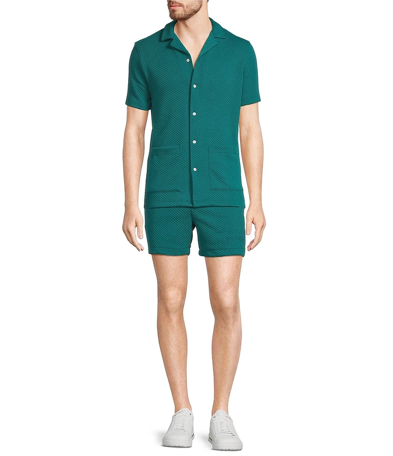 Murano Slim Fit Dual Pocket Textured Short Sleeve Woven Camp Shirt