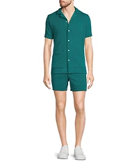 Murano Slim Fit Dual Pocket Textured Short Sleeve Woven Camp Shirt