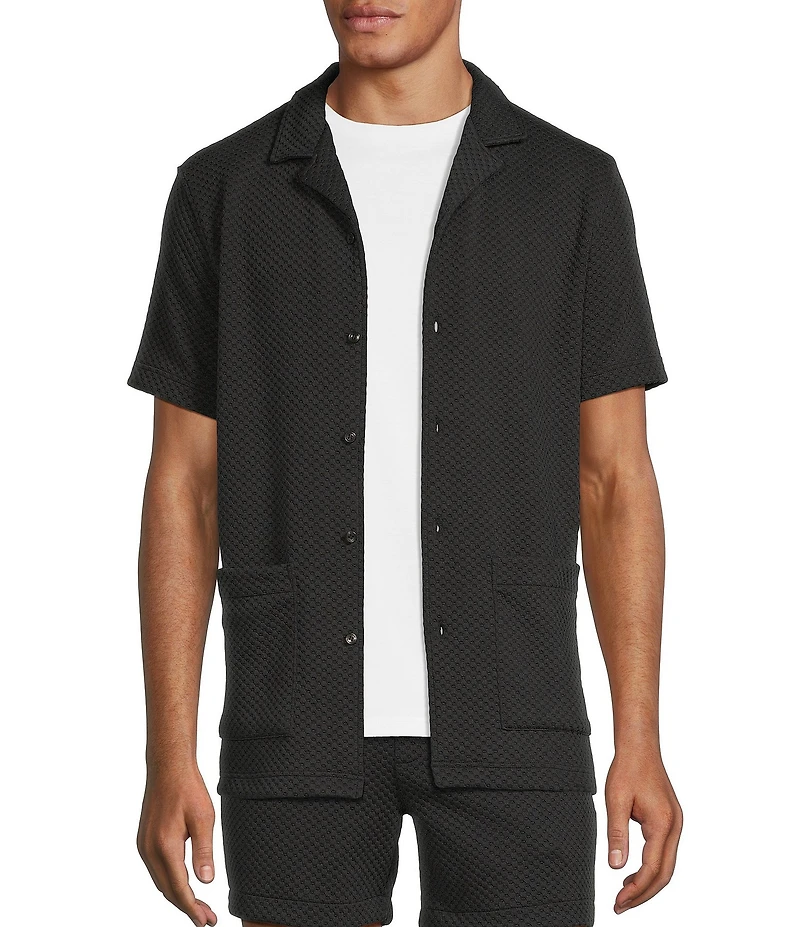 Murano Slim Fit Dual Pocket Textured Short Sleeve Woven Camp Shirt