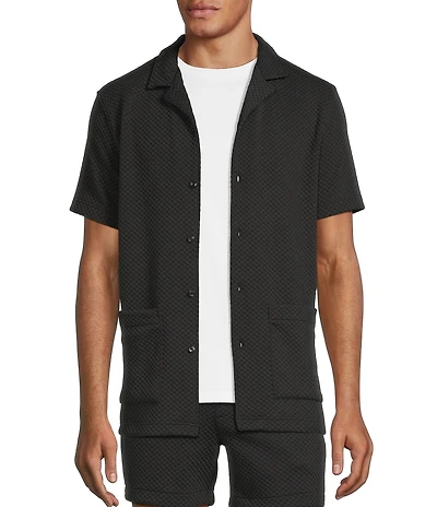 Murano Slim Fit Dual Pocket Textured Short Sleeve Woven Camp Shirt