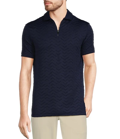 Murano Slim Fit Jacquard Stretch Quarter-Zip Short Sleeve Polo Shirt