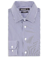 Murano Slim Fit Non-Iron Point Collar Bengal Striped Knit Dress Shirt