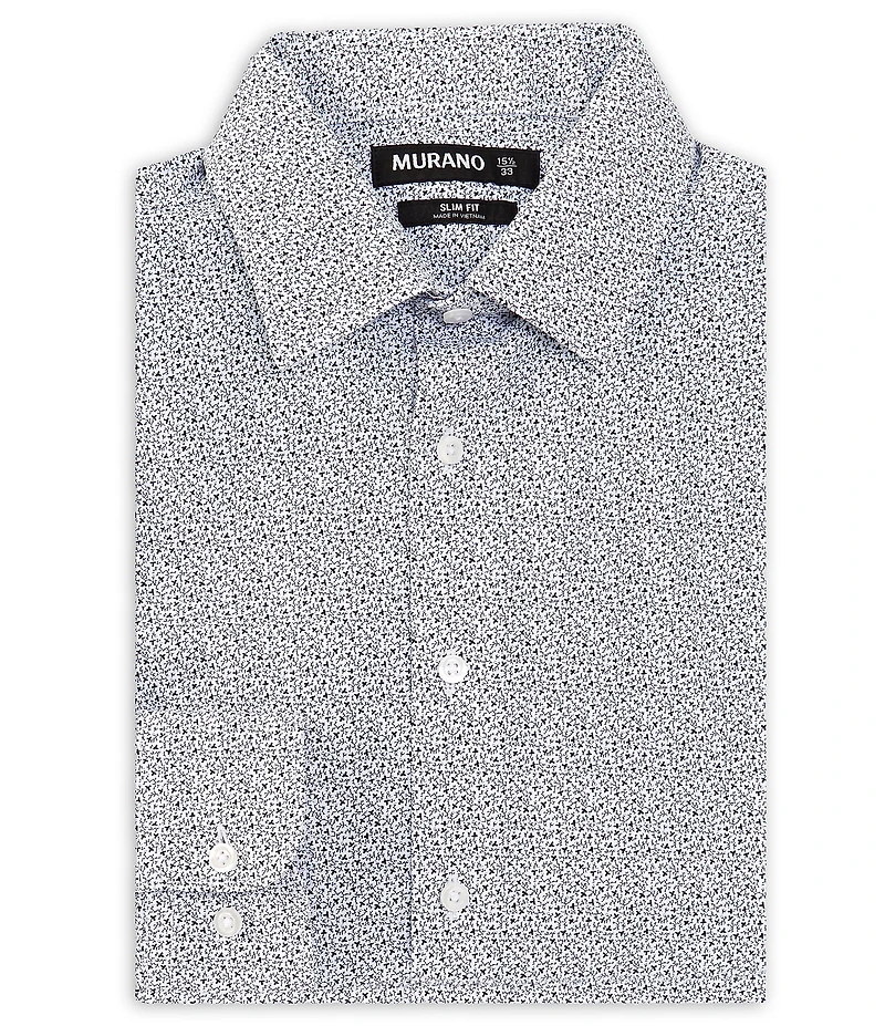 Murano Slim Fit Non-Iron Point Collar Floral Print Knit Dress Shirt
